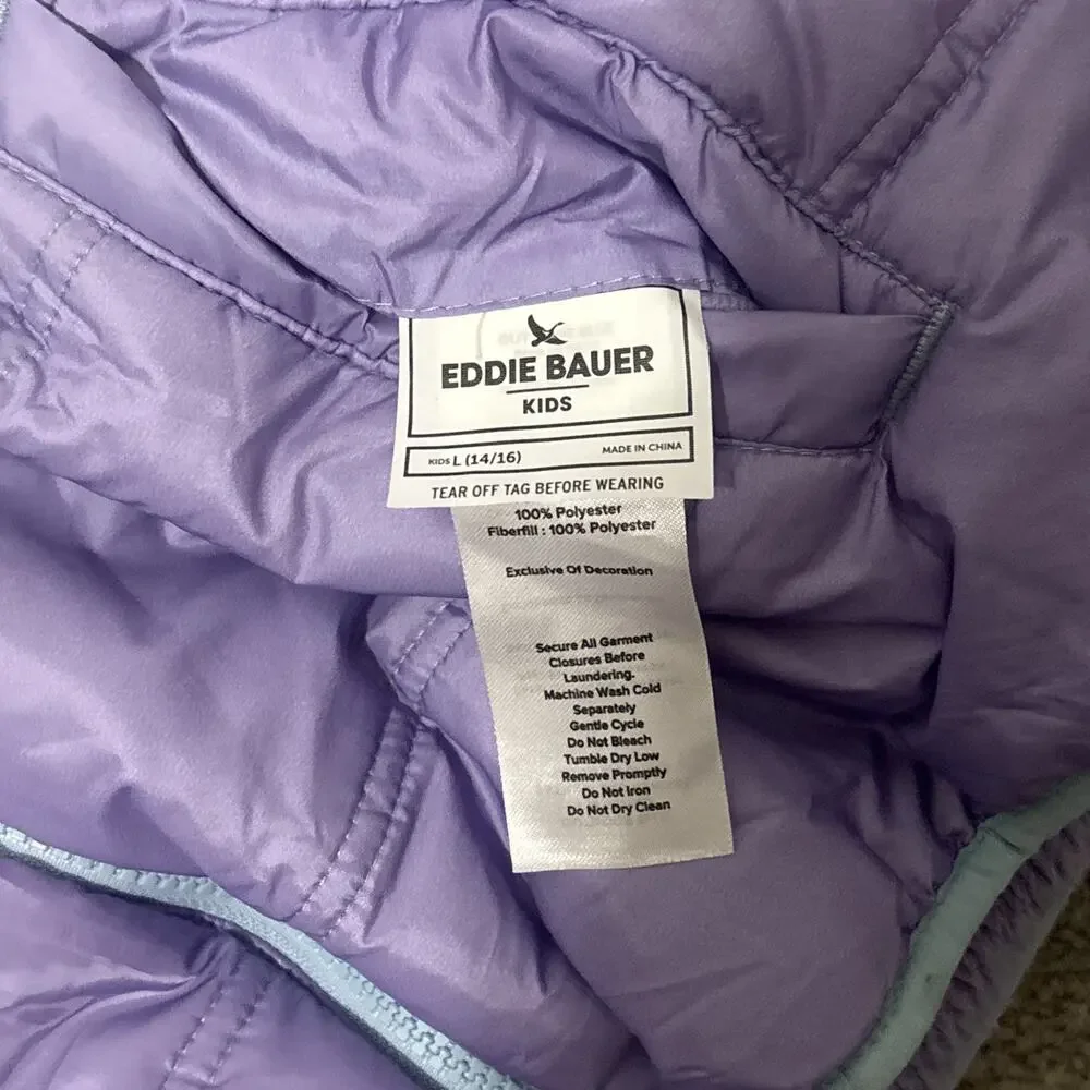Eddie Bauer Kids Ombre Puffer Jacket L (14/16) Fleece Blue Purple Reversible